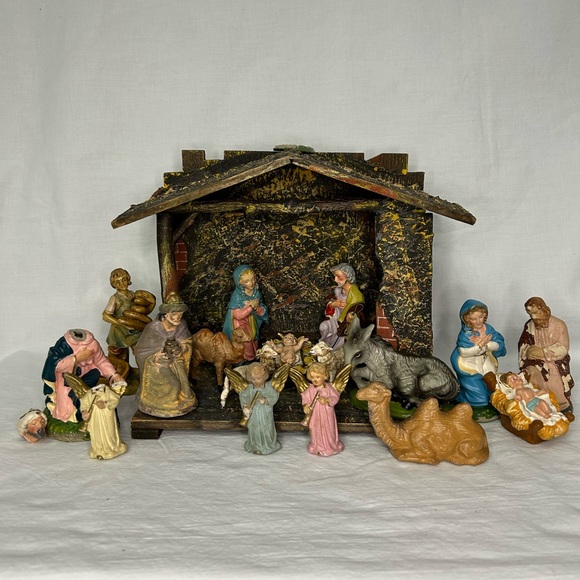 Vintage Nativity Made In Germany Some Figures in Italy, some unmarked 18 pieces - Picture 1 of 14